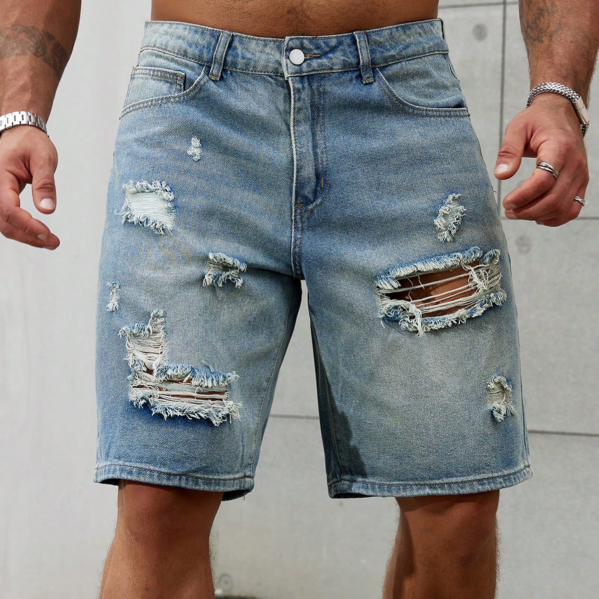 Streetwear Clothing Brands - Jeans corti strappati da uomo di